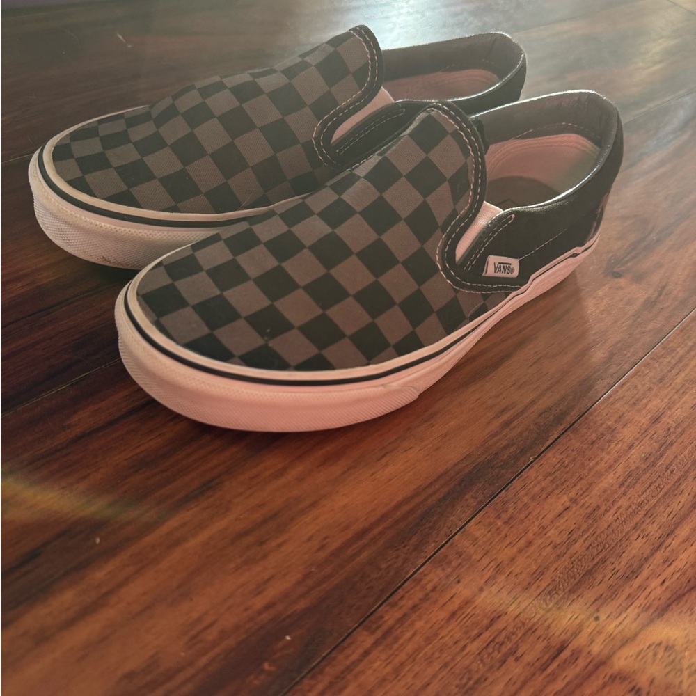 Vans Black and Gray Checkered Slip-On Sneakers